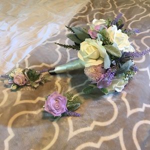 Wedding bouquet boutonniere floral hair comb.